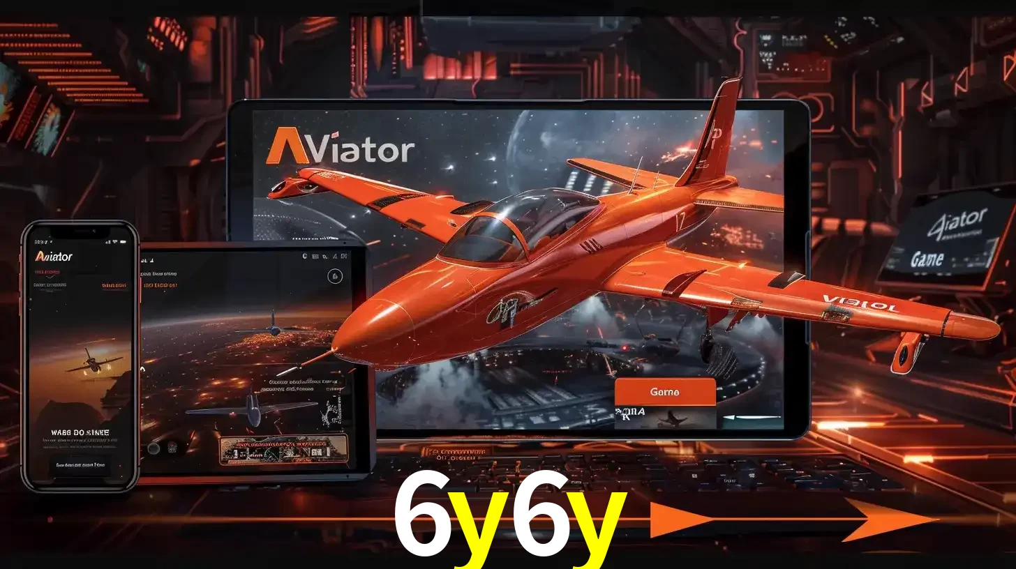 Apresentação tecnológica do jogo Aviator com um avião saindo da tela de um tablet, demonstrando a experiência imersiva em múltiplos dispositivos no 6y6y.